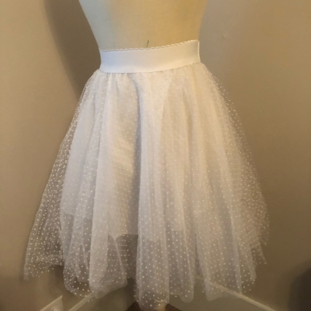 Polka Dot White Tulle Tutu Elastic Waist Skirt